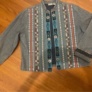 Chico's Denim Jacket with Colorful Patterns